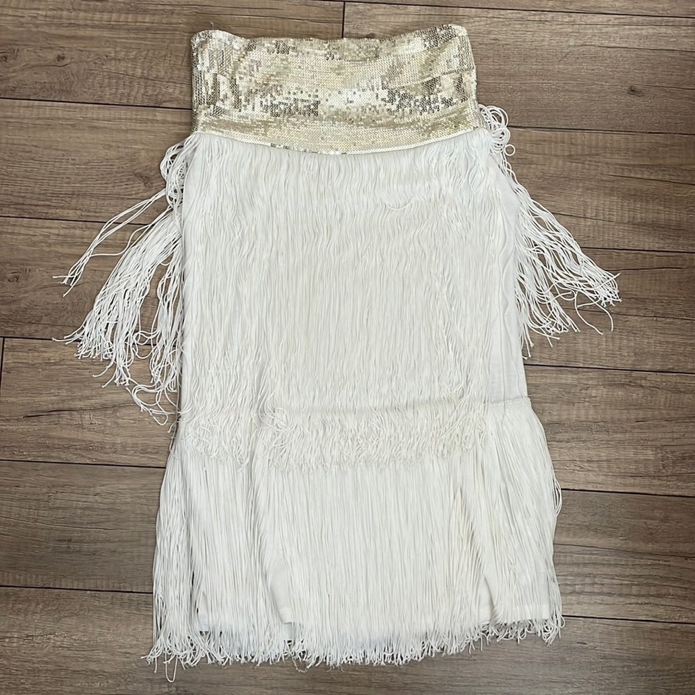 Layered fringe trim white dress